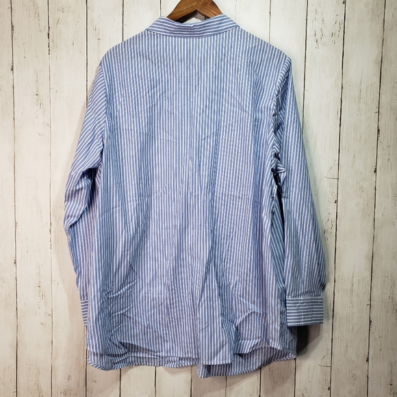 New! Woman Within Blue Striped Button Up Cotton - Picture 7 of 7